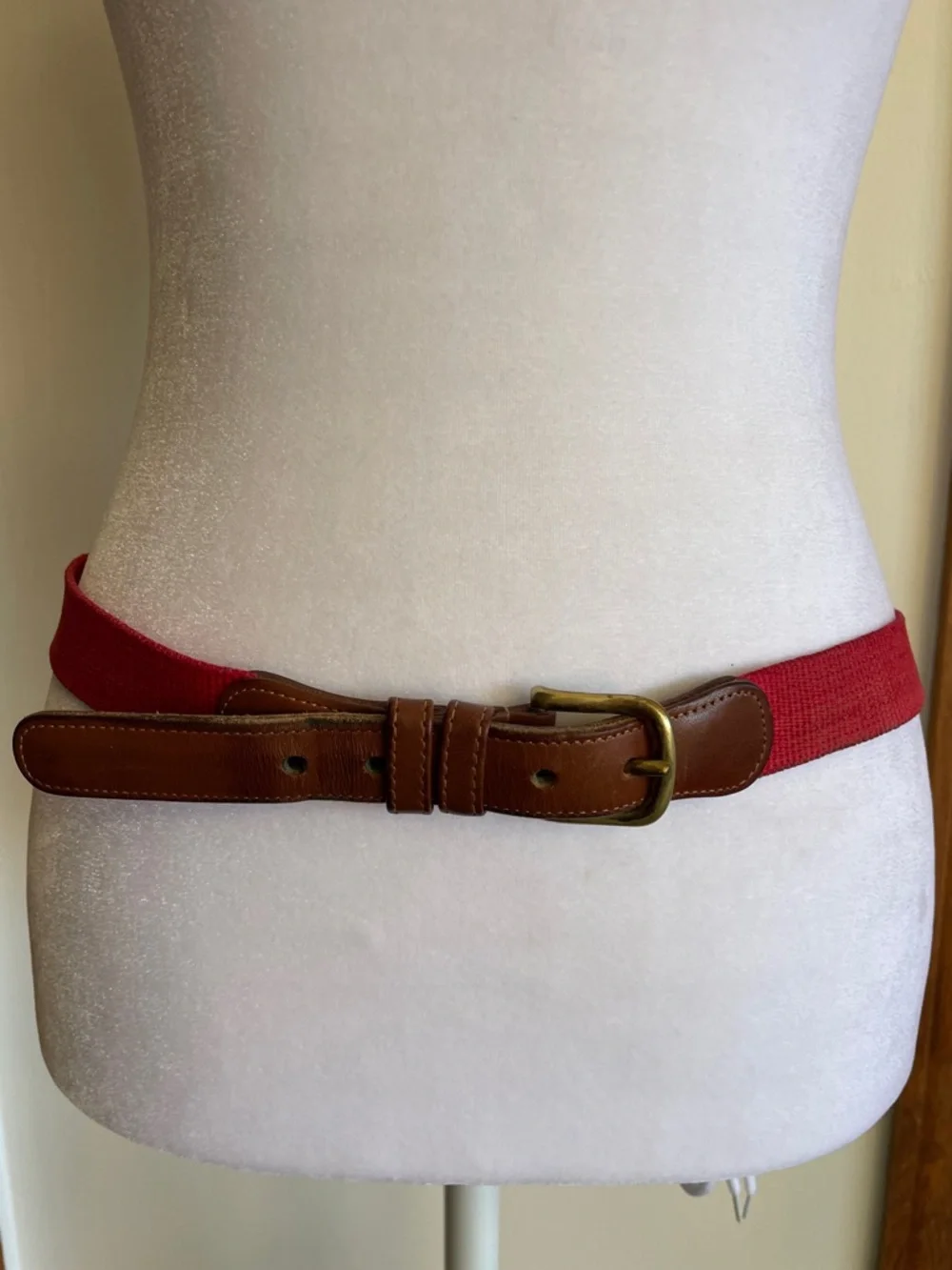 COACH Vintage Red Canvas Belt Brown Leather Trim and Brass Buckle 34